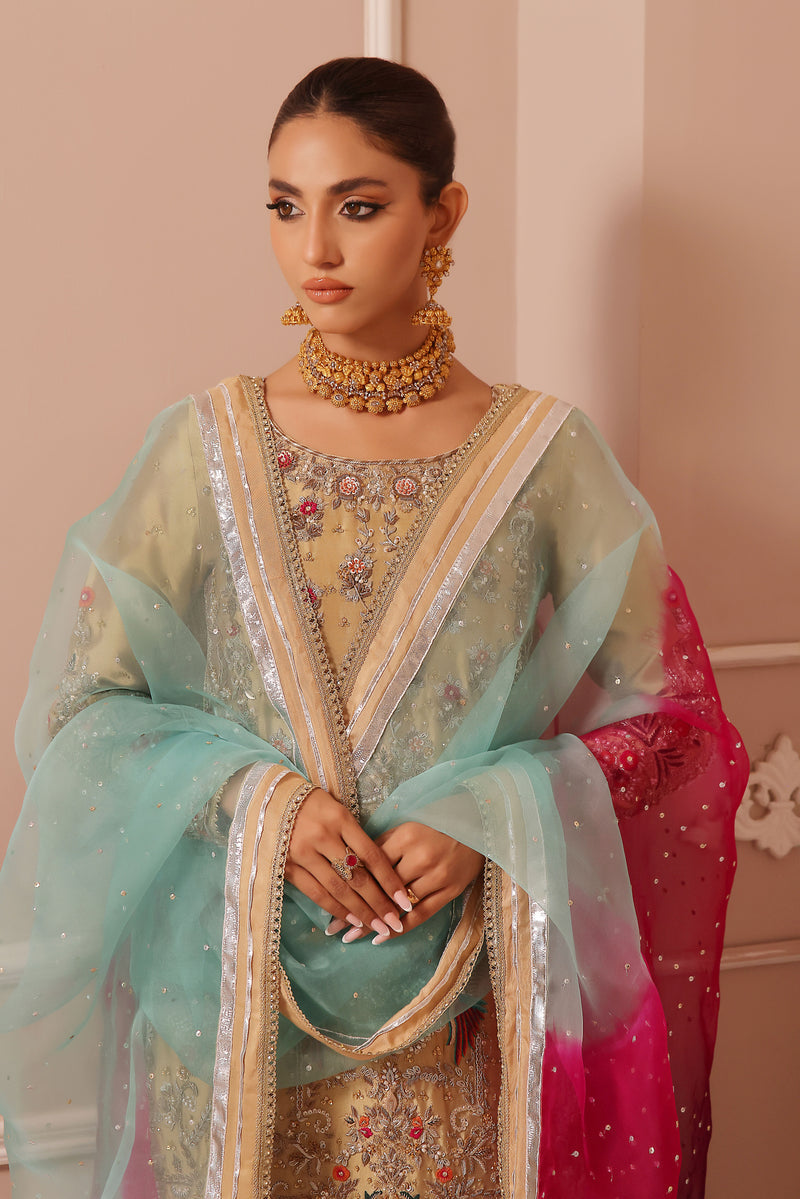 Wahaj M Khan | Banno Formals | GOLD SHEESHA BANO2 PLAZZO SET by Wahaj M Khan - Designer Dress - Type: Ladies Clothes - Available at Libayah - 100% Original
