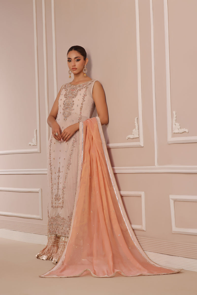 Wahaj M Khan | Banno Formals | PEACH HEAVY BANO2 SHIRT by Wahaj M Khan - Designer Dress - Type: Ladies Clothes - Available at Libayah - 100% Original