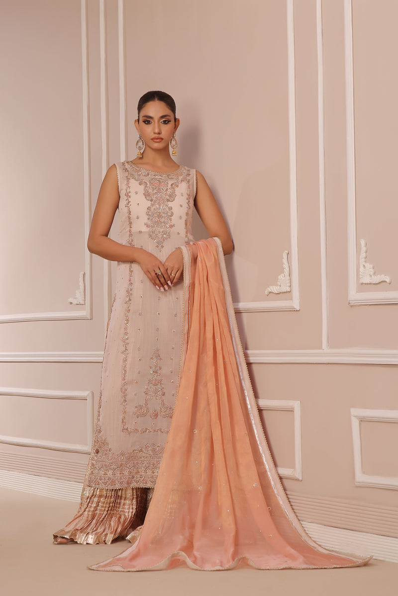 Wahaj M Khan | Banno Formals | PEACH HEAVY BANO2 SHIRT by Wahaj M Khan - Designer Dress - Type: Ladies Clothes - Available at Libayah - 100% Original