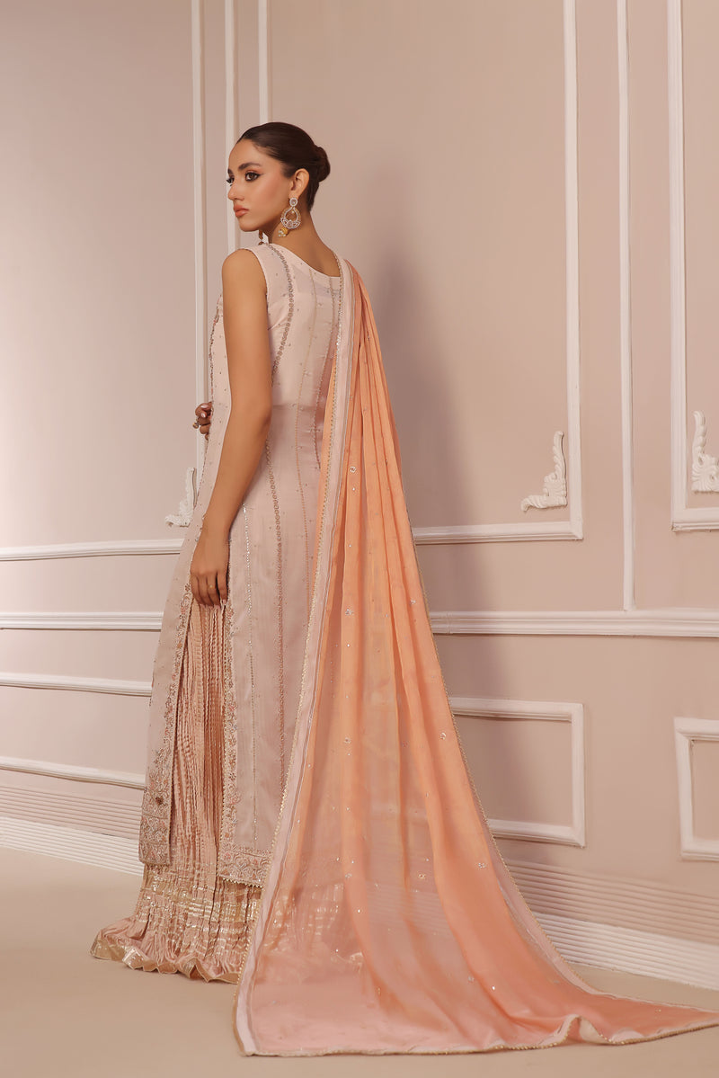 Wahaj M Khan | Banno Formals | PEACH HEAVY BANO2 SHIRT by Wahaj M Khan - Designer Dress - Type: Ladies Clothes - Available at Libayah - 100% Original