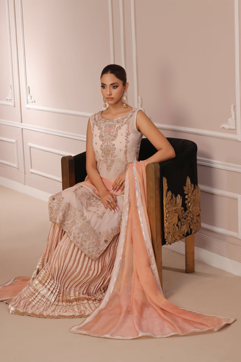 Wahaj M Khan | Banno Formals | PEACH HEAVY BANO2 SHIRT by Wahaj M Khan - Designer Dress - Type: Ladies Clothes - Available at Libayah - 100% Original