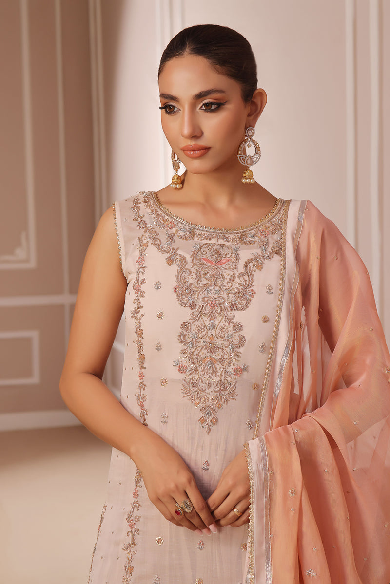 Wahaj M Khan | Banno Formals | PEACH HEAVY BANO2 SHIRT by Wahaj M Khan - Designer Dress - Type: Ladies Clothes - Available at Libayah - 100% Original