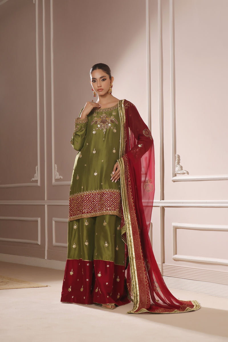 Wahaj M Khan | Banno Formals | DHANI MAROON BANO2 PALLAZZO SET by Wahaj M Khan - Designer Dress - Type: Ladies Clothes - Available at Libayah - 100% Original