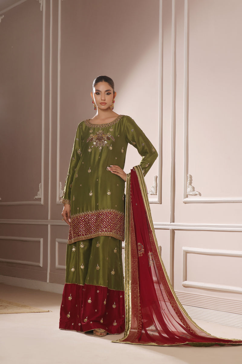 Wahaj M Khan | Banno Formals | DHANI MAROON BANO2 PALLAZZO SET by Wahaj M Khan - Designer Dress - Type: Ladies Clothes - Available at Libayah - 100% Original