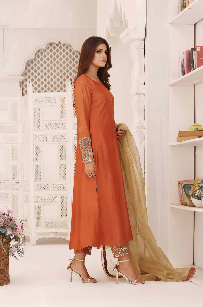 Wahajmkhan | Sitara Formals | RUST & DHANI OUTFIT by Wahaj M.Khan - Designer Dress - Type: Ladies Clothes - Available at Libayah - 100% Original
