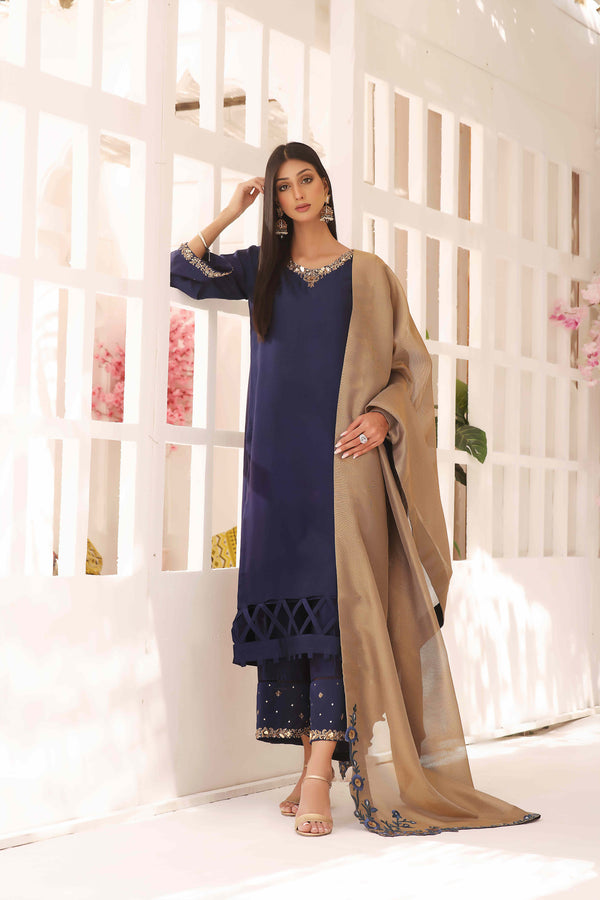 Wahajmkhan | Sitara Formals | NAVY & GOLD OUTFIT by Wahaj M.Khan - Designer Dress - Type: Ladies Clothes - Available at Libayah - 100% Original