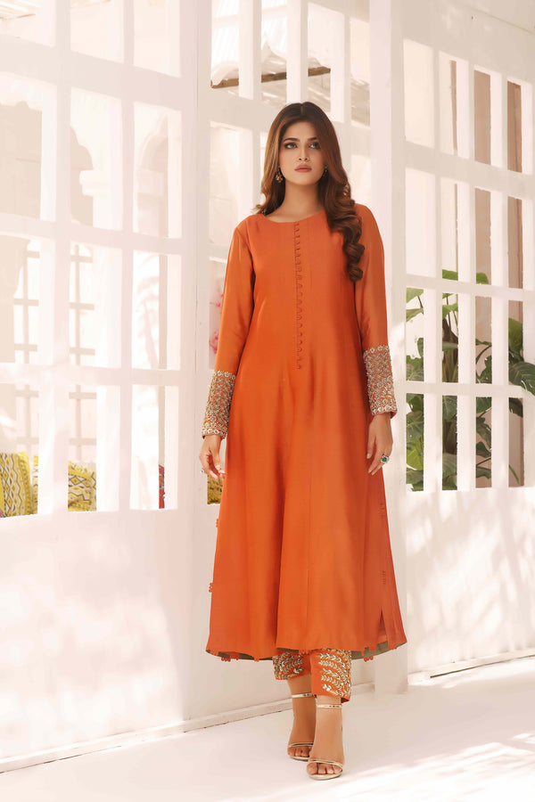 Wahajmkhan | Sitara Formals | RUST & DHANI OUTFIT by Wahaj M.Khan - Designer Dress - Type: Ladies Clothes - Available at Libayah - 100% Original
