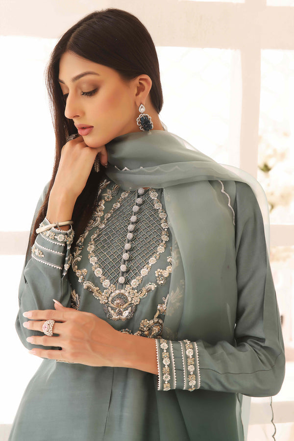 Wahajmkhan | Sitara Formals | SCHOOL GREY KAFTAN OUTFIT by Wahaj M.Khan - Designer Dress - Type: Ladies Clothes - Available at Libayah - 100% Original