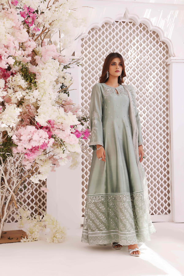 Wahajmkhan | Sitara Formals | MINT SILK ANARKALI OUTFIT by Wahaj M.Khan - Designer Dress - Type: Ladies Clothes - Available at Libayah - 100% Original