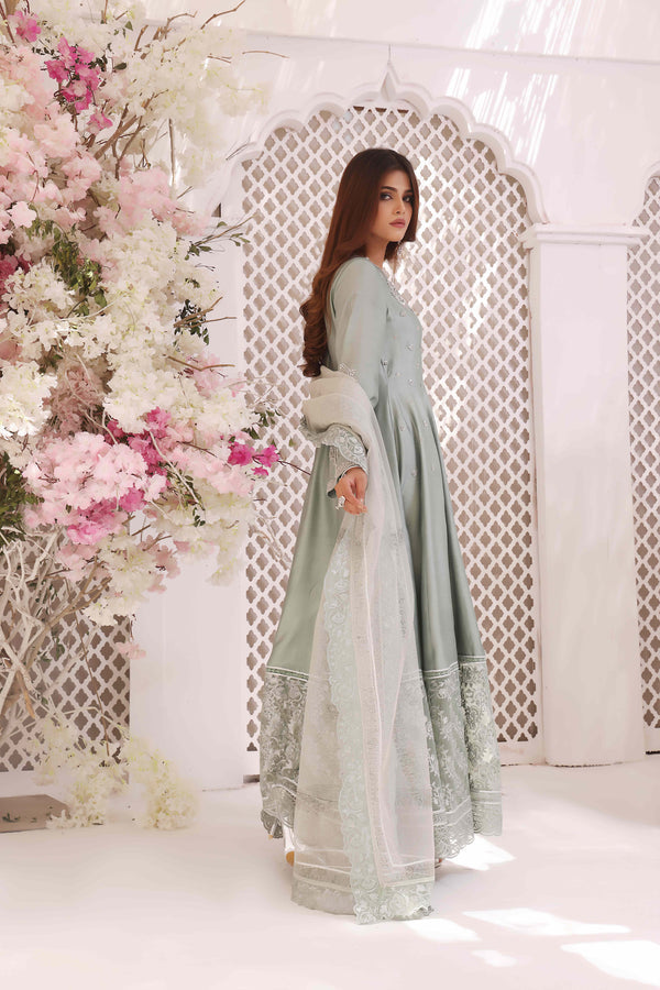 Wahajmkhan | Sitara Formals | MINT SILK ANARKALI OUTFIT by Wahaj M.Khan - Designer Dress - Type: Ladies Clothes - Available at Libayah - 100% Original
