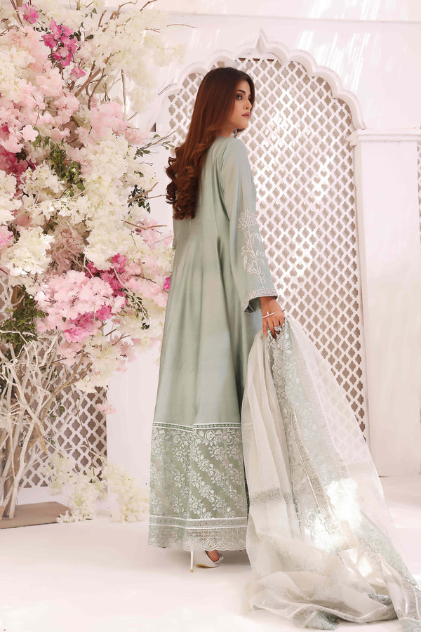Wahajmkhan | Sitara Formals | MINT SILK ANARKALI OUTFIT by Wahaj M.Khan - Designer Dress - Type: Ladies Clothes - Available at Libayah - 100% Original