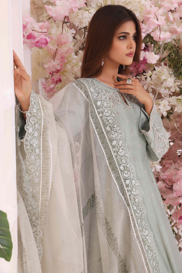 Wahajmkhan | Sitara Formals | MINT SILK ANARKALI OUTFIT by Wahaj M.Khan - Designer Dress - Type: Ladies Clothes - Available at Libayah - 100% Original