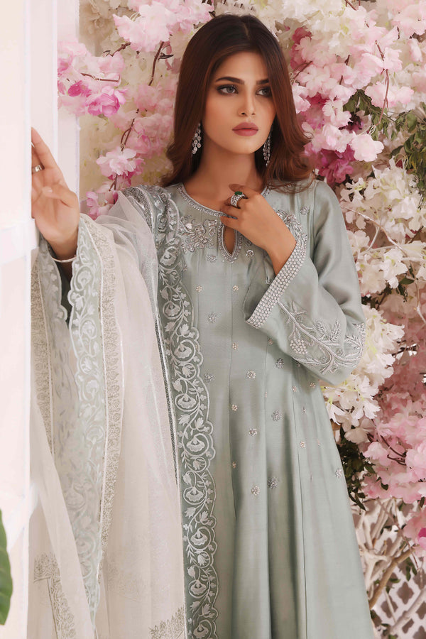 Wahajmkhan | Sitara Formals | MINT SILK ANARKALI OUTFIT by Wahaj M.Khan - Designer Dress - Type: Ladies Clothes - Available at Libayah - 100% Original
