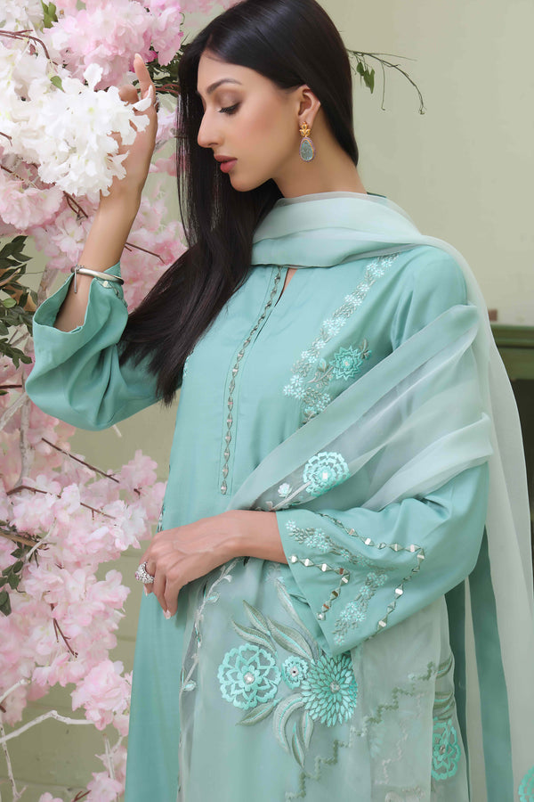 Wahajmkhan | Sitara Formals | SEA GREEN RAWSILK OUTFIT by Wahaj M.Khan - Designer Dress - Type: Ladies Clothes - Available at Libayah - 100% Original