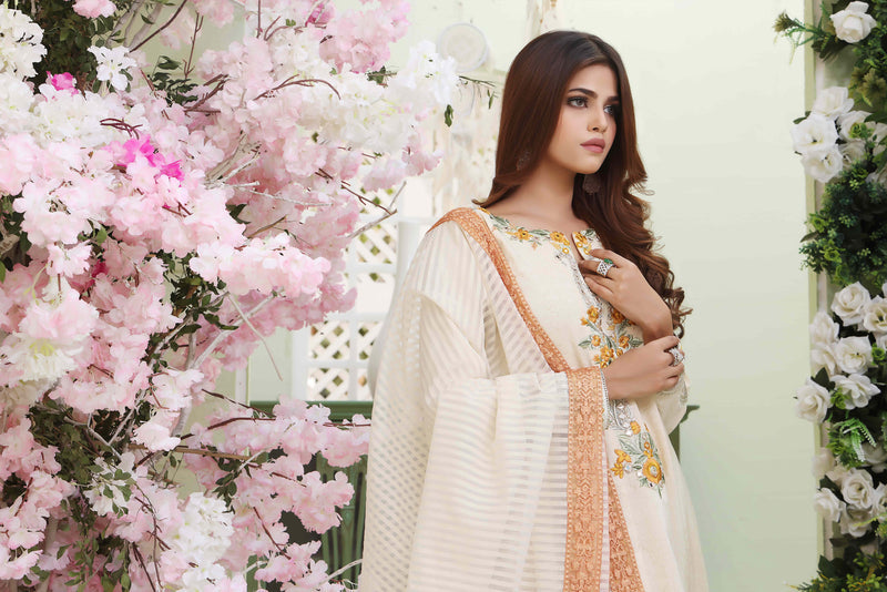 Wahajmkhan | Sitara Formals | IVORY COTTON OUTFIT by Wahaj M.Khan - Designer Dress - Type: Ladies Clothes - Available at Libayah - 100% Original