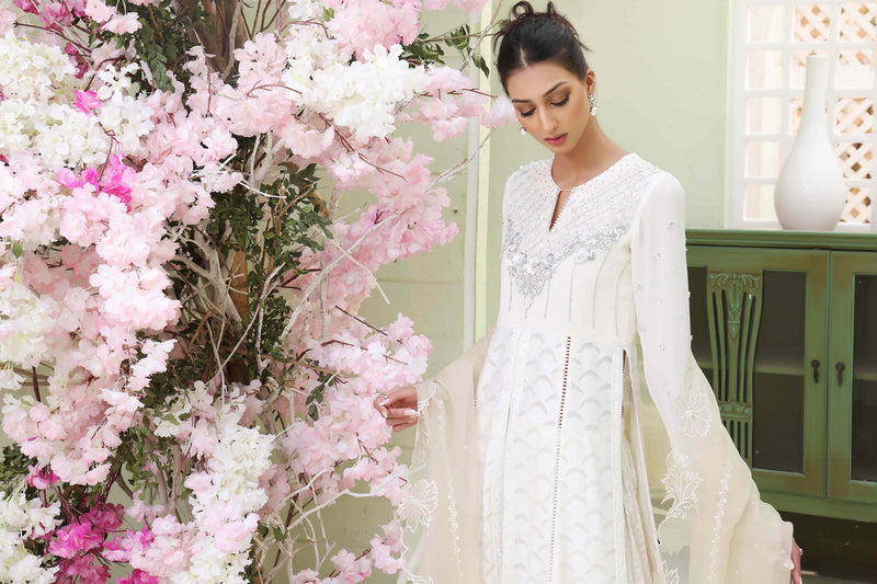 Wahajmkhan | Sitara Formals | WHITE BODICE OUTFIT by Wahaj M.Khan - Designer Dress - Type: Ladies Clothes - Available at Libayah - 100% Original