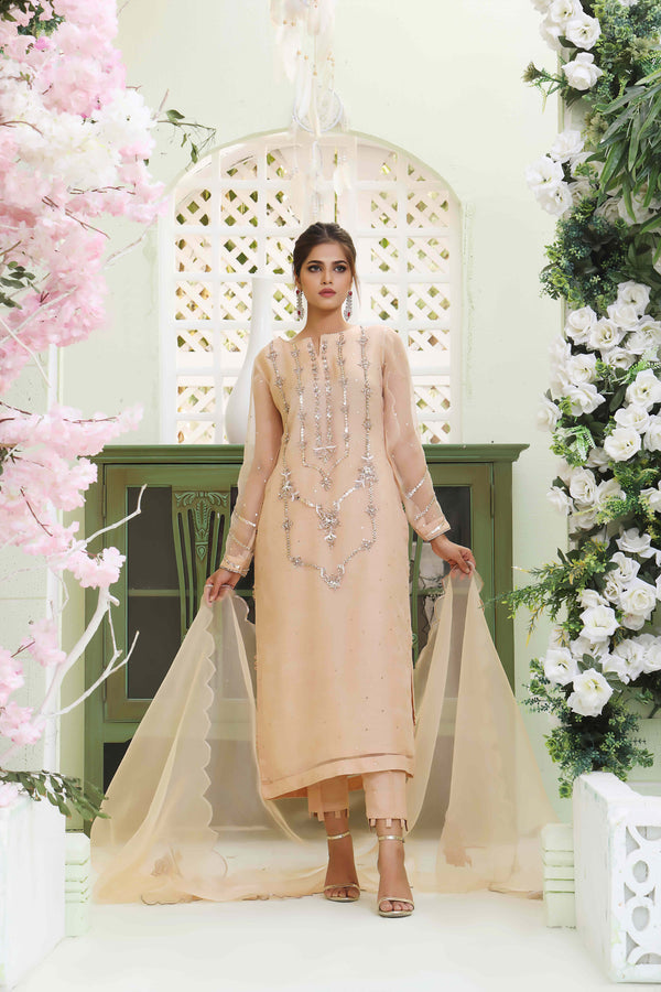 Wahajmkhan | Sitara Formals | NUDE PEACH ORGANZA OUTFIT by Wahaj M.Khan - Designer Dress - Type: Ladies Clothes - Available at Libayah - 100% Original