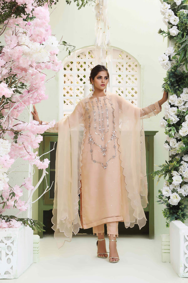 Wahajmkhan | Sitara Formals | NUDE PEACH ORGANZA OUTFIT by Wahaj M.Khan - Designer Dress - Type: Ladies Clothes - Available at Libayah - 100% Original