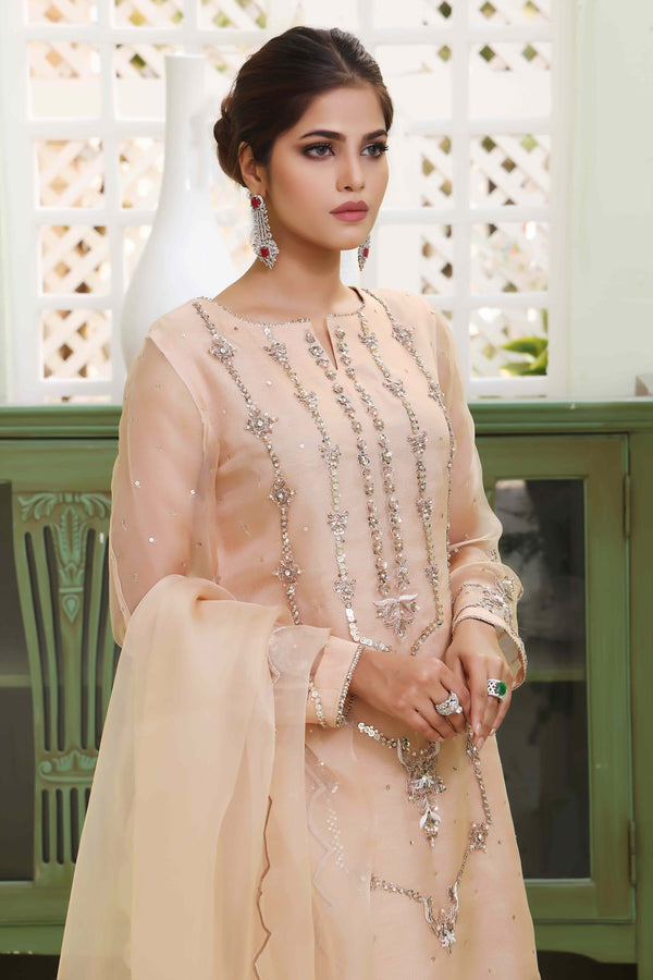Wahajmkhan | Sitara Formals | NUDE PEACH ORGANZA OUTFIT by Wahaj M.Khan - Designer Dress - Type: Ladies Clothes - Available at Libayah - 100% Original
