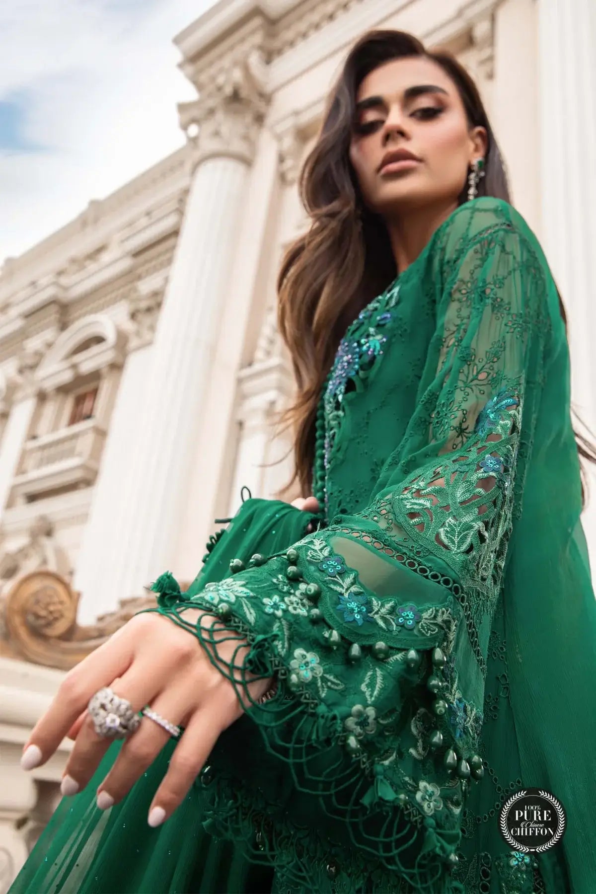 Maria B | Luxury Chiffon Collection | Emerald Green