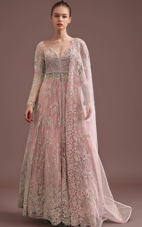 Threads and Motifs | Formal Dresses 25 | Net Embroidered Dress With Skirt And Embroidered Dupatta by Threads and Motifs - Designer Dress  - Type : Ladies Clothes - Available at Libayah - 100% Original 