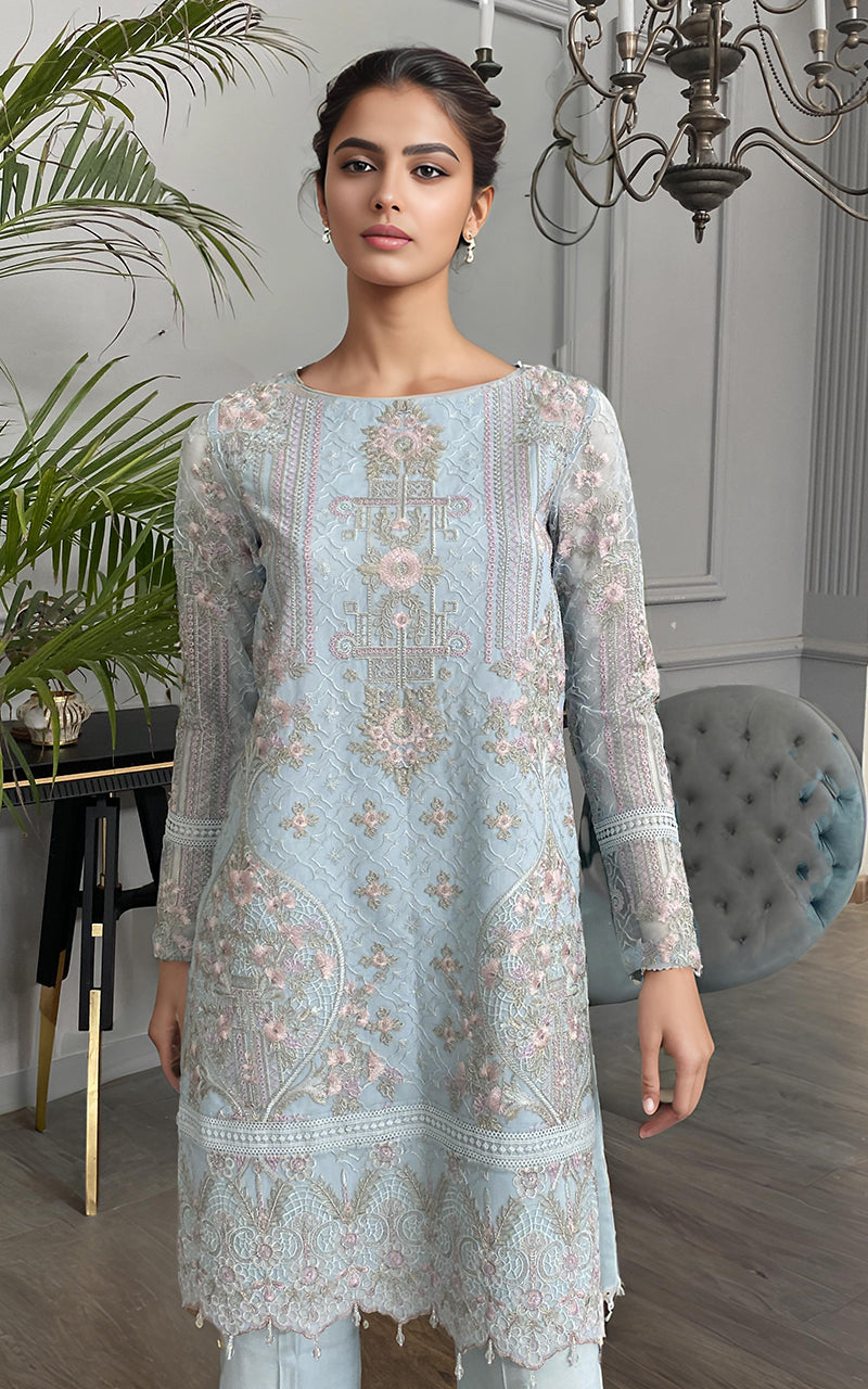 Threads and Motifs | Formal Dresses 25 | Net Embroidered Shirt by Threads and Motifs - Designer Dress  - Type : Ladies Clothes - Available at Libayah - 100% Original 