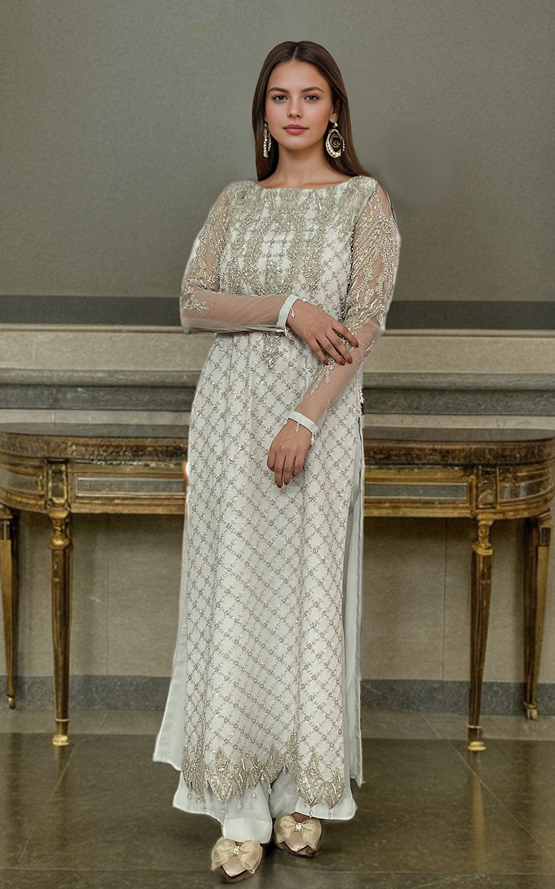 Threads and Motifs | Formal Dresses 25 | Net Embroidered Shirt With Trouser by Threads and Motifs - Designer Dress  - Type : Ladies Clothes - Available at Libayah - 100% Original 