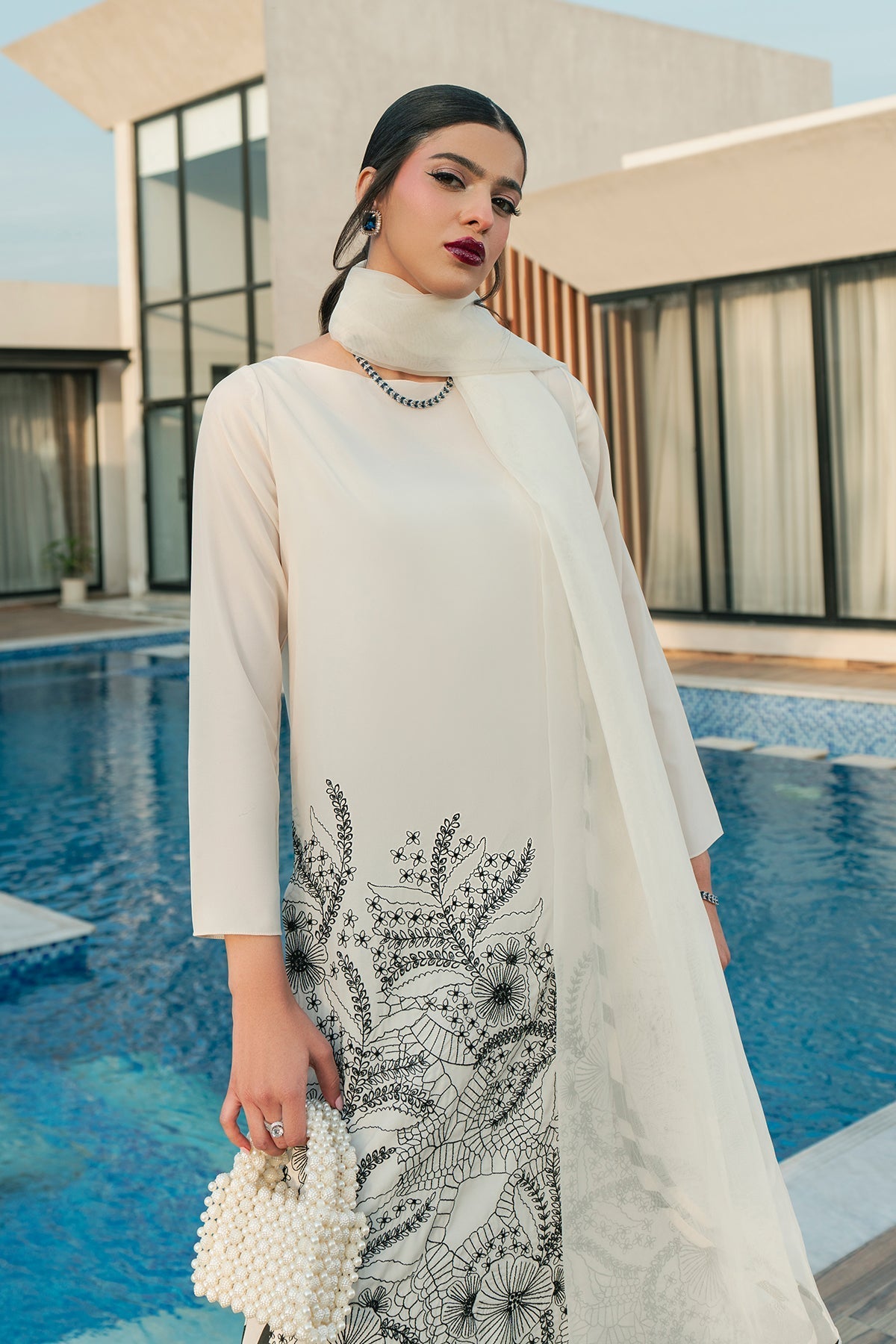 Fahad Hussayn | Lawn Banger | Monochrome Babe by Erum Khan - Designer Dress - Type: Ladies Clothes - Available at Libayah - 100% Original