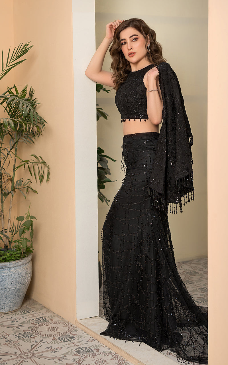 Threads and Motifs | Formal Dresses 25 | Embroidered Blouse With Embroidered Skirt And Embroidered Cape by Threads and Motifs - Designer Dress  - Type : Ladies Clothes - Available at Libayah - 100% Original 
