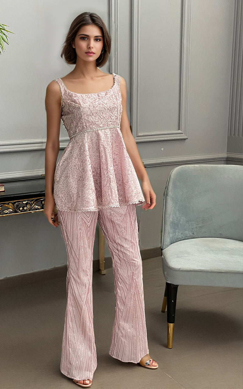 Threads and Motifs | Formal Dresses 25 | Net Embroidered Peplum With Embroidered Trouser by Threads and Motifs - Designer Dress  - Type : Ladies Clothes - Available at Libayah - 100% Original 