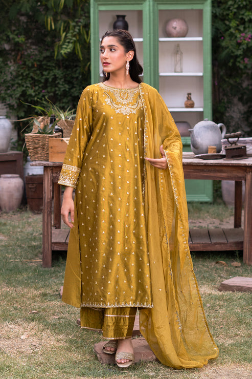 Kross Kulture | Luxury Baharaneh | Baharaneh (Olive) KLX-00928 by Kross Kulture - Designer Dress - Type: Ladies Clothes - Available at Libayah - 100% Original