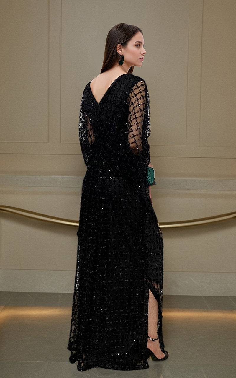 Threads and Motifs | Formal Dresses 25 | Net Embroidered Kaftan by Threads and Motifs - Designer Dress  - Type : Ladies Clothes - Available at Libayah - 100% Original 