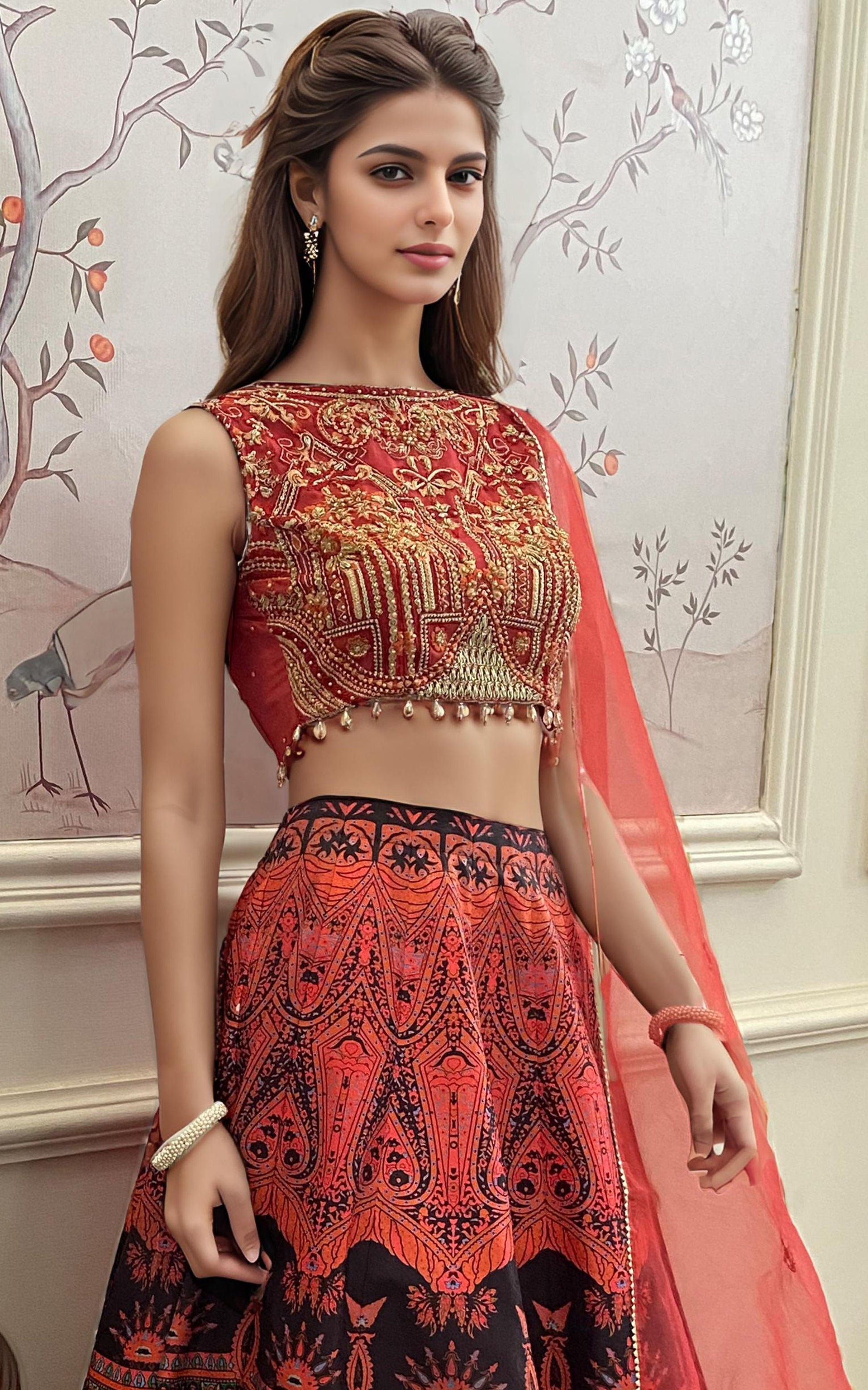 Threads and Motifs | Formal Dresses 25 | Embroidered Blouse With Printed Lehenga And Dupatta by Threads and Motifs - Designer Dress  - Type : Ladies Clothes - Available at Libayah - 100% Original 