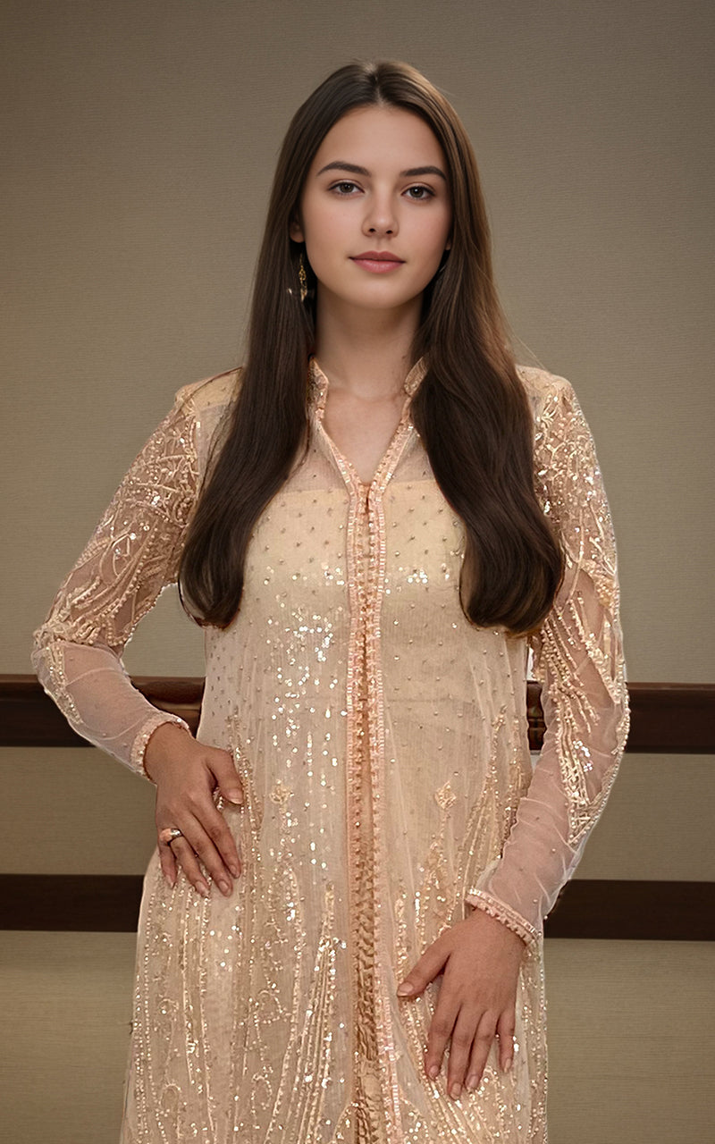 Threads and Motifs | Formal Dresses 25 | Net Embroidered Jacket by Threads and Motifs - Designer Dress  - Type : Ladies Clothes - Available at Libayah - 100% Original 