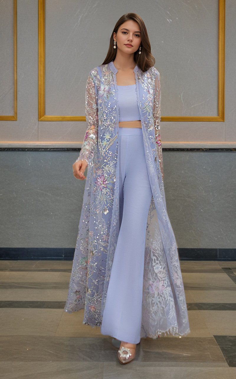 Threads and Motifs | Formal Dresses 25 | Net Embroidered Jacket by Threads and Motifs - Designer Dress  - Type : Ladies Clothes - Available at Libayah - 100% Original 