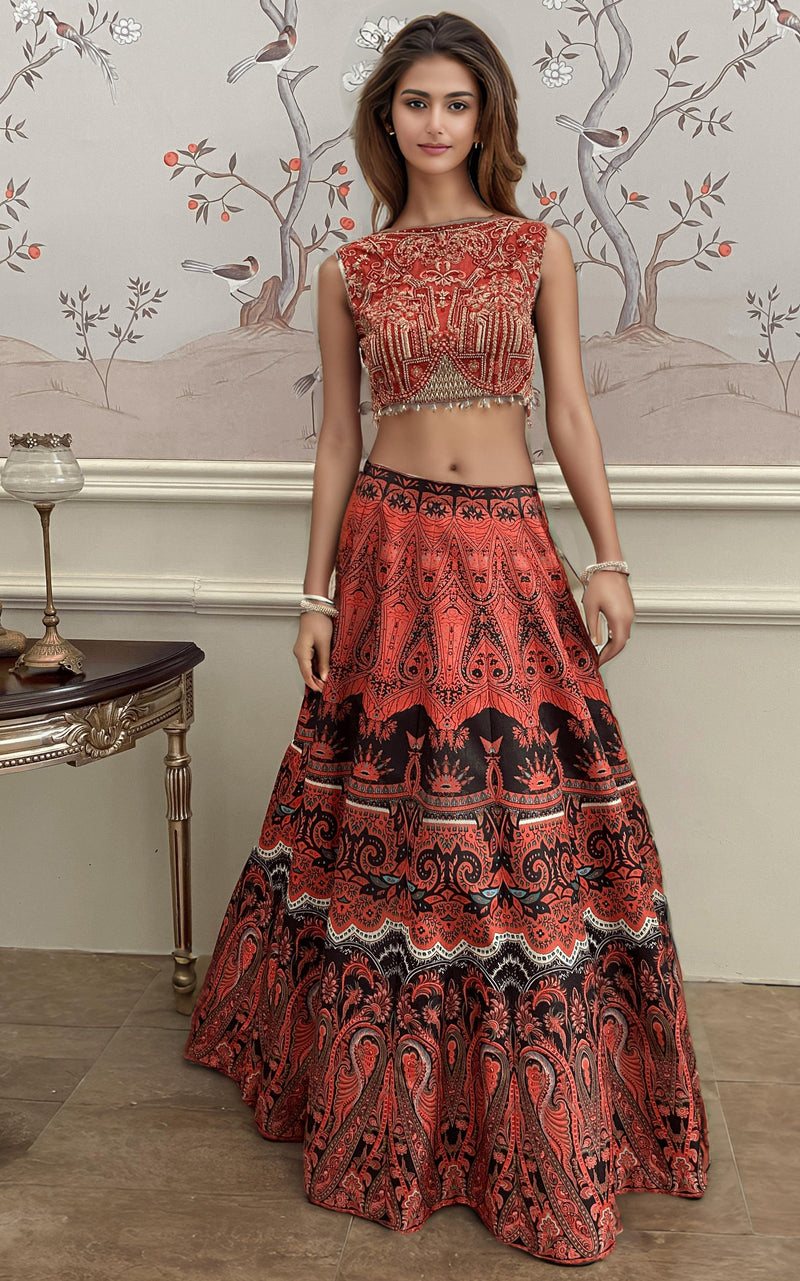 Threads and Motifs | Formal Dresses 25 | Embroidered Blouse With Printed Lehenga And Dupatta by Threads and Motifs - Designer Dress  - Type : Ladies Clothes - Available at Libayah - 100% Original 