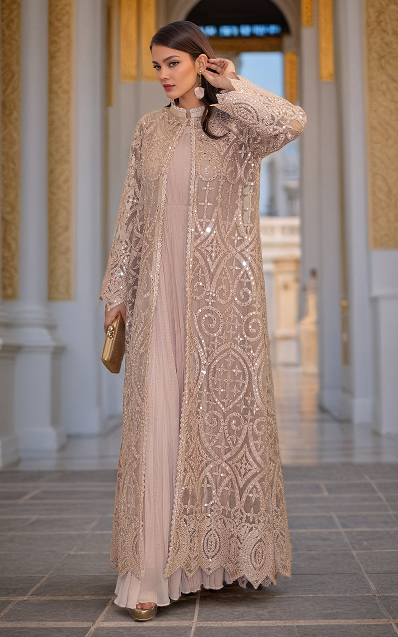 Threads and Motifs | Formal Dresses 25 | Organza Embroidered Jacket With Crushed Maxi by Threads and Motifs - Designer Dress  - Type : Ladies Clothes - Available at Libayah - 100% Original 
