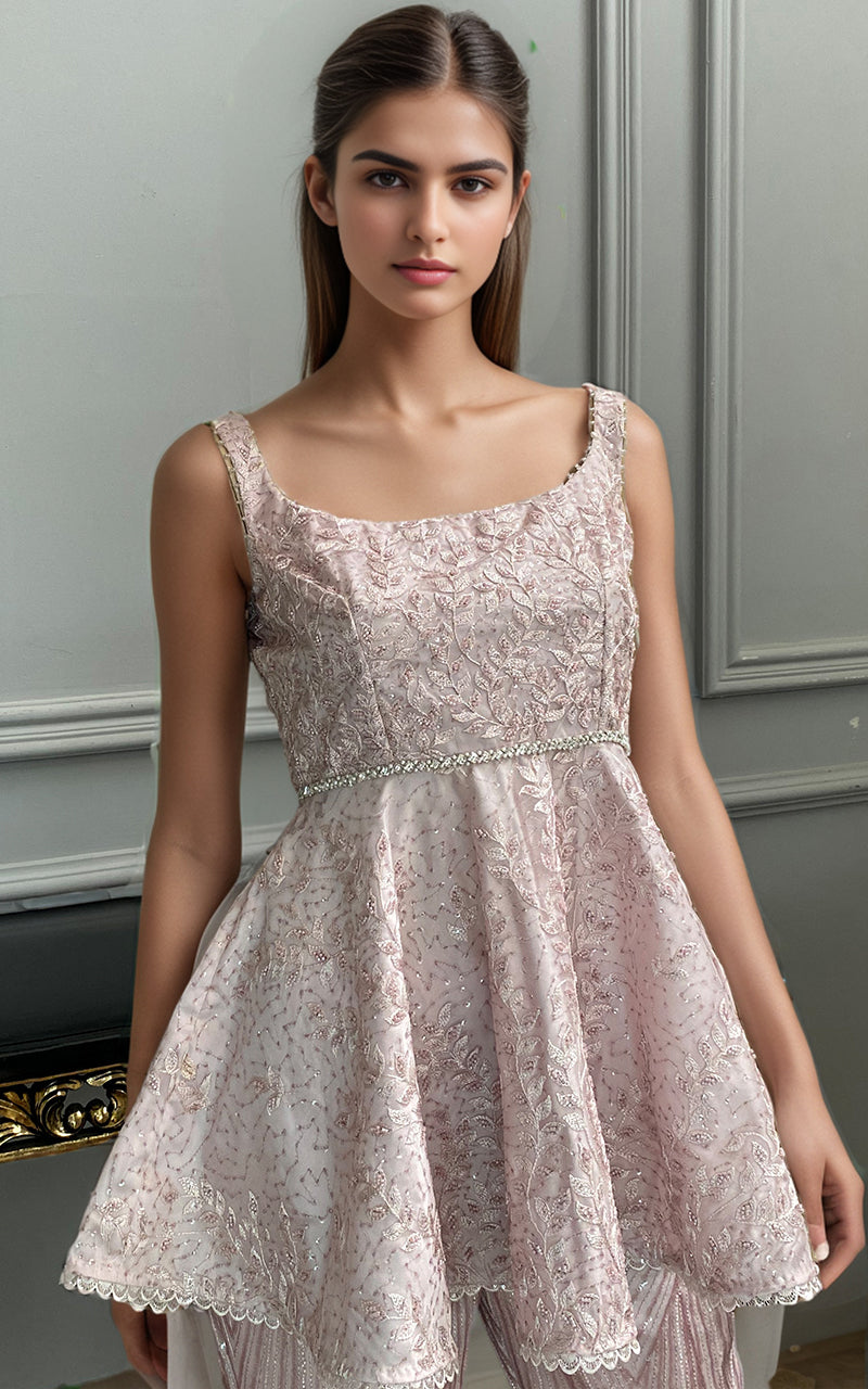 Threads and Motifs | Formal Dresses 25 | Net Embroidered Peplum With Embroidered Trouser by Threads and Motifs - Designer Dress  - Type : Ladies Clothes - Available at Libayah - 100% Original 