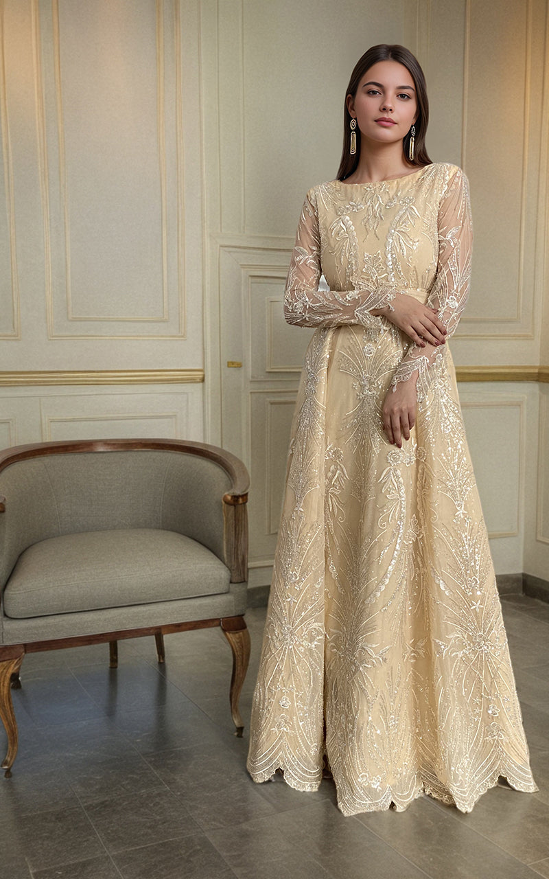 Threads and Motifs | Formal Dresses 25 | Net Embroidered Maxi by Threads and Motifs - Designer Dress  - Type : Ladies Clothes - Available at Libayah - 100% Original 