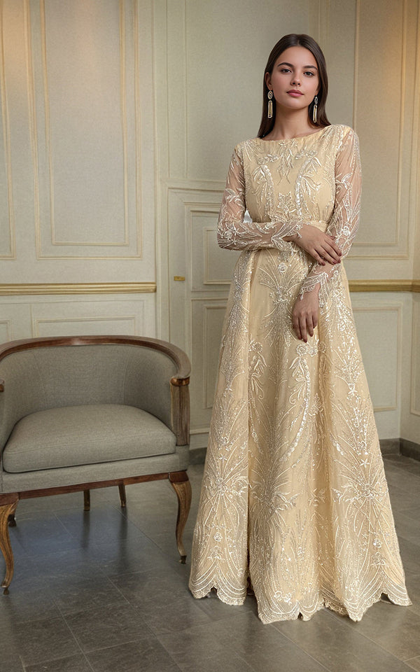 Threads and Motifs | Formal Dresses 25 | Net Embroidered Maxi by Threads and Motifs - Designer Dress  - Type : Ladies Clothes - Available at Libayah - 100% Original 