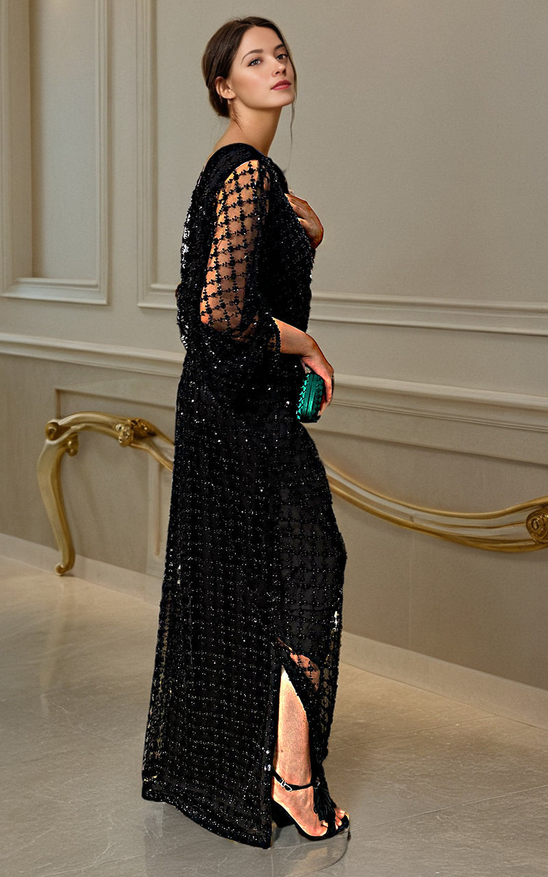 Threads and Motifs | Formal Dresses 25 | Net Embroidered Kaftan by Threads and Motifs - Designer Dress  - Type : Ladies Clothes - Available at Libayah - 100% Original 