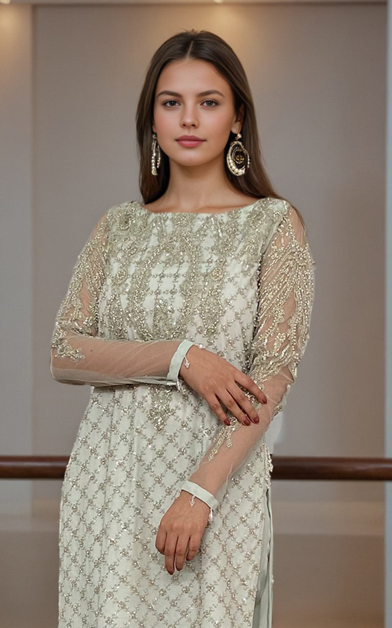 Threads and Motifs | Formal Dresses 25 | Net Embroidered Shirt With Trouser by Threads and Motifs - Designer Dress  - Type : Ladies Clothes - Available at Libayah - 100% Original 