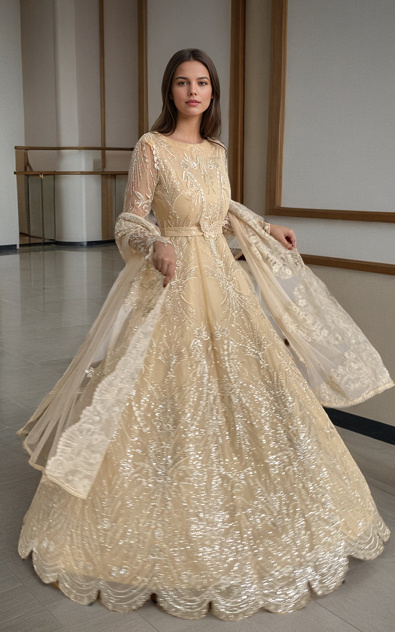 Threads and Motifs | Formal Dresses 25 | Net Embroidered Maxi by Threads and Motifs - Designer Dress  - Type : Ladies Clothes - Available at Libayah - 100% Original 