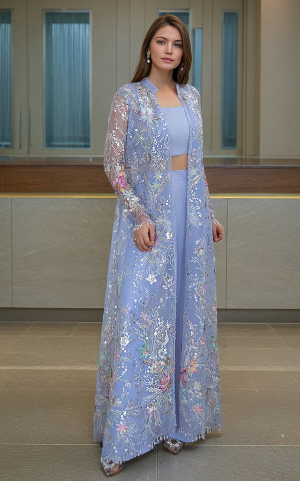Threads and Motifs | Formal Dresses 25 | Net Embroidered Jacket by Threads and Motifs - Designer Dress  - Type : Ladies Clothes - Available at Libayah - 100% Original 