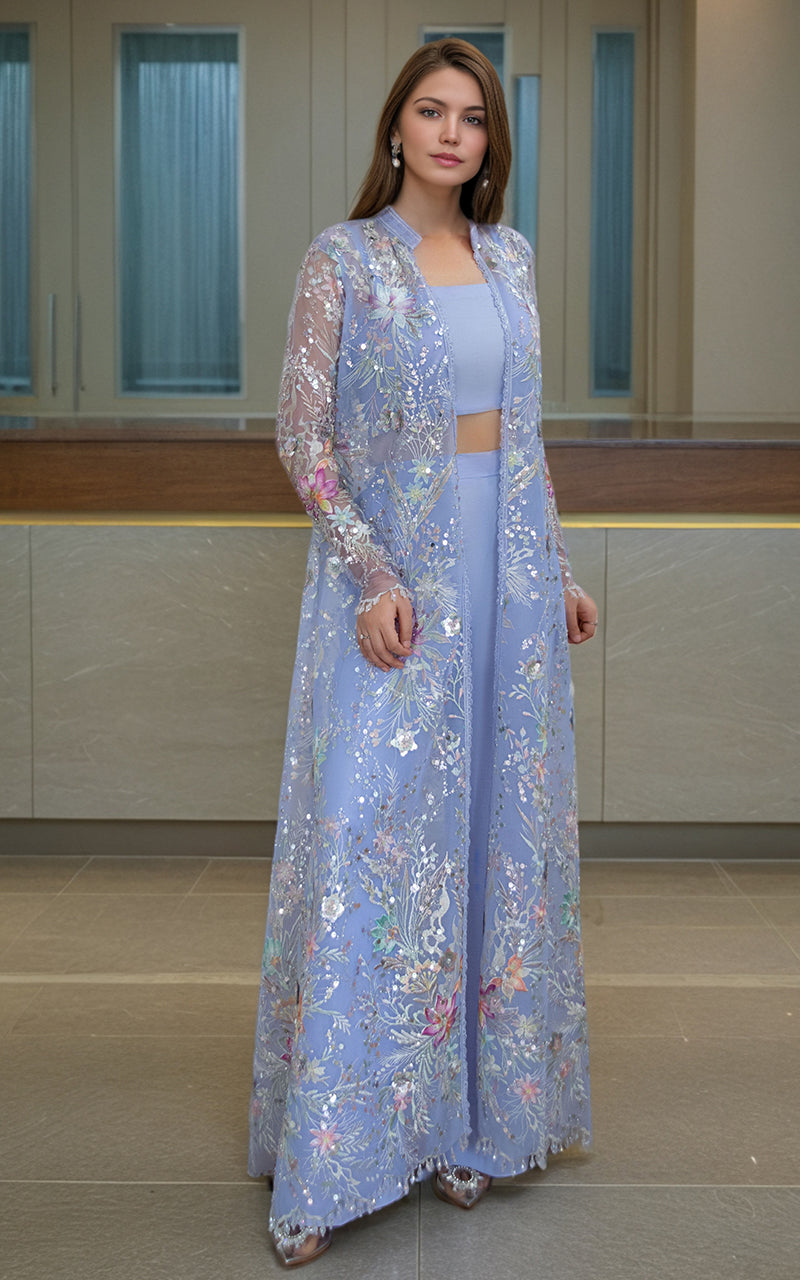 Threads and Motifs | Formal Dresses 25 | Net Embroidered Jacket by Threads and Motifs - Designer Dress  - Type : Ladies Clothes - Available at Libayah - 100% Original 