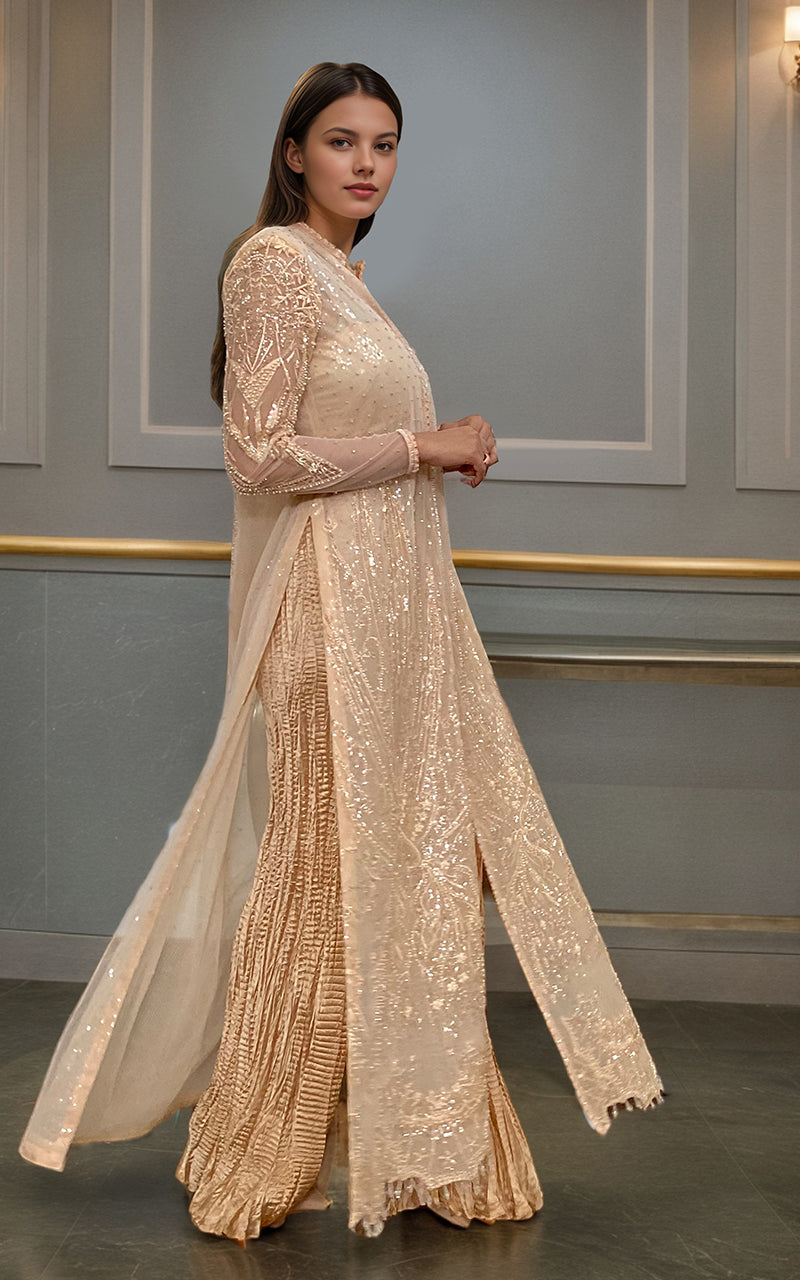 Threads and Motifs | Formal Dresses 25 | Net Embroidered Jacket by Threads and Motifs - Designer Dress  - Type : Ladies Clothes - Available at Libayah - 100% Original 