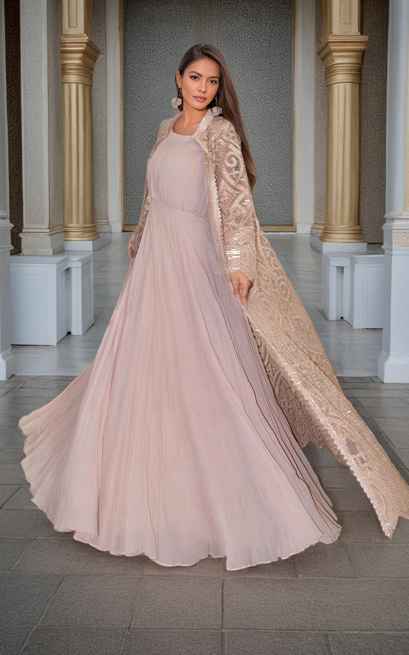Threads and Motifs | Formal Dresses 25 | Organza Embroidered Jacket With Crushed Maxi by Threads and Motifs - Designer Dress  - Type : Ladies Clothes - Available at Libayah - 100% Original 