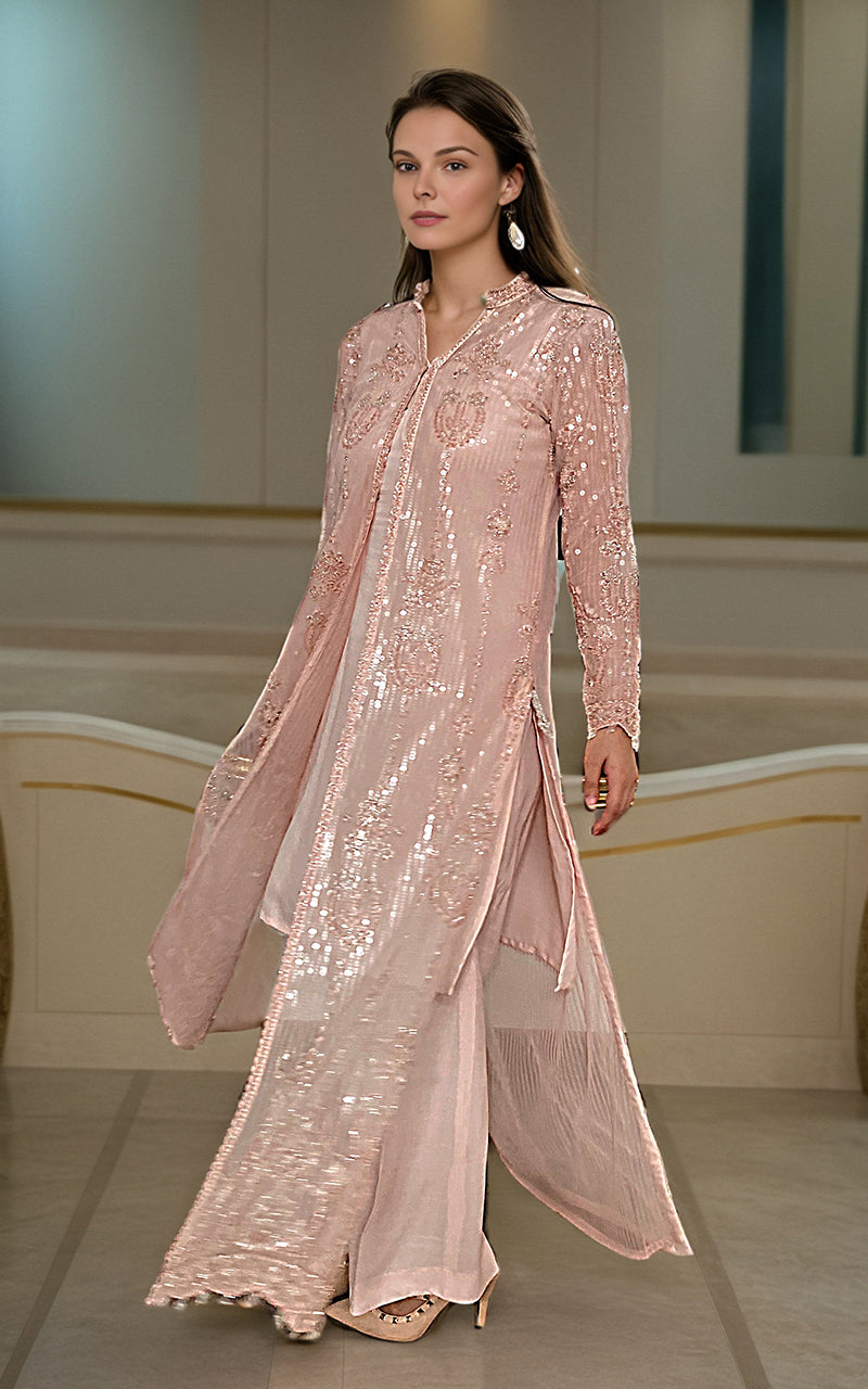 Threads and Motifs | Formal Dresses 25 | Net Embroidered Jacket With Inner by Threads and Motifs - Designer Dress  - Type : Ladies Clothes - Available at Libayah - 100% Original 
