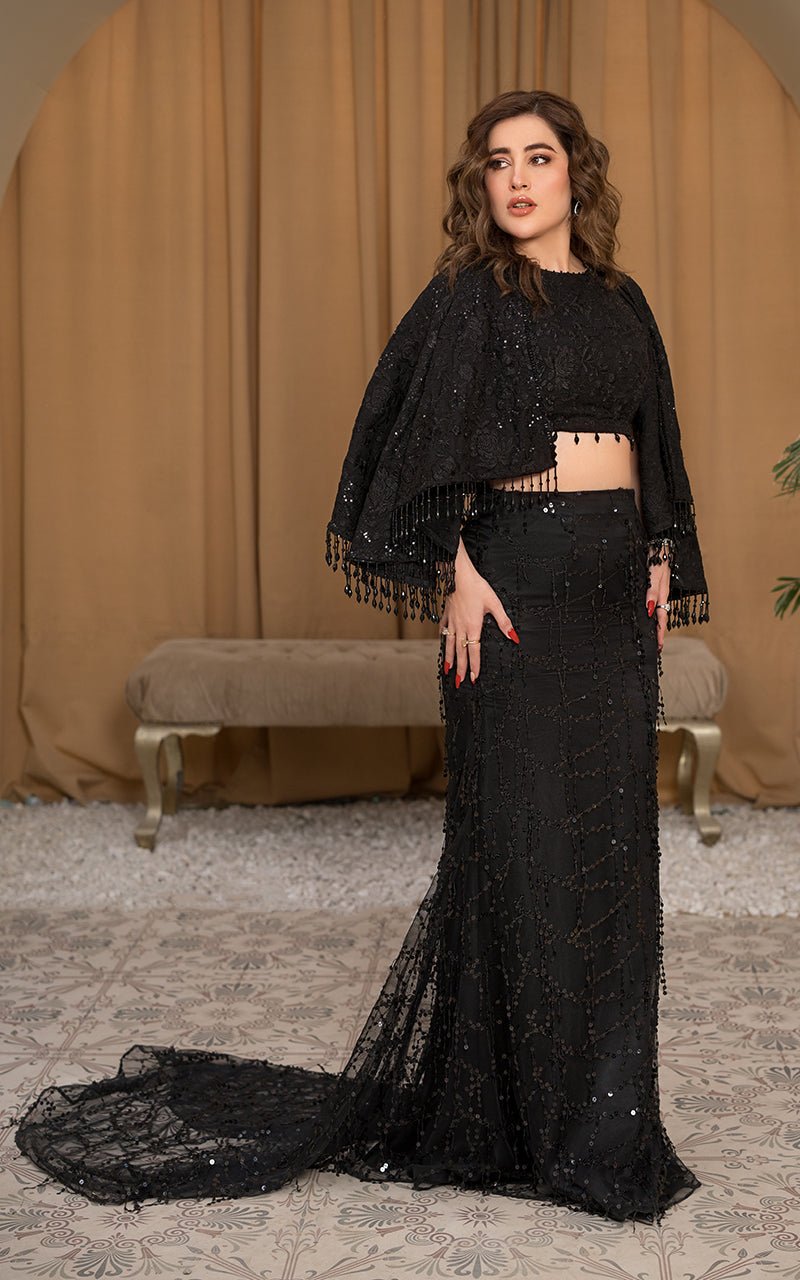 Threads and Motifs | Formal Dresses 25 | Embroidered Blouse With Embroidered Skirt And Embroidered Cape by Threads and Motifs - Designer Dress  - Type : Ladies Clothes - Available at Libayah - 100% Original 