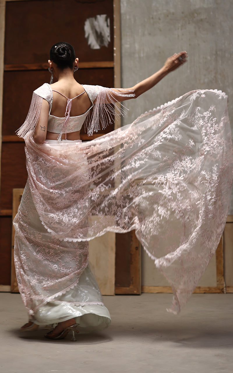 Threads and Motifs | Formal Dresses 25 | Net Embroidered Blouse And Saree by Threads and Motifs - Designer Dress  - Type : Ladies Clothes - Available at Libayah - 100% Original 